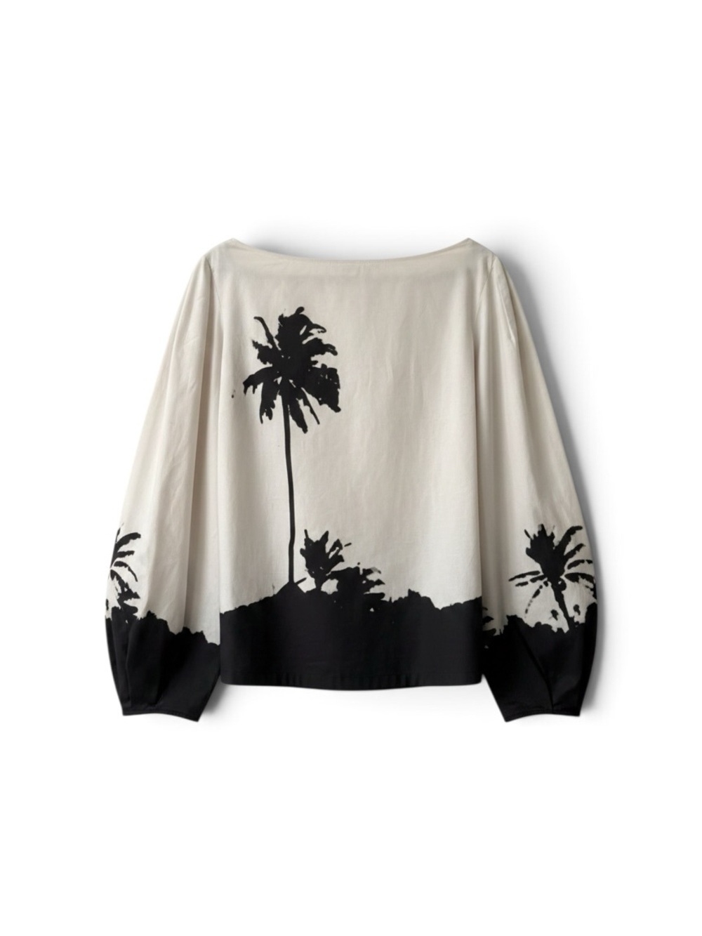 Dries Van Noten Len Lye Palm Tree Print Cotton Blouse Top Size 38 S Black Cream